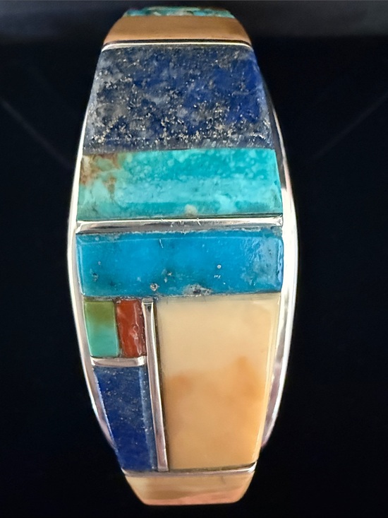 Marlin Honhongva Jewelry - Marlin Honhongva Sterling Cuff Bracelet Contemporary Multi-Cobble Stone Inlays